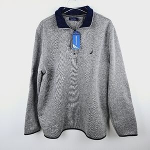 Nautica Heather Gray & Navy Blue 1/4 Zip Sweater Fleece NWT, size XL
